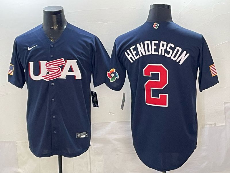 Men 2026 World Cub USA #2 Henderson Blue Nike MLB Jersey style 003